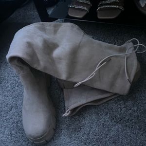 tan sexy over the knee smooth platform boot with string